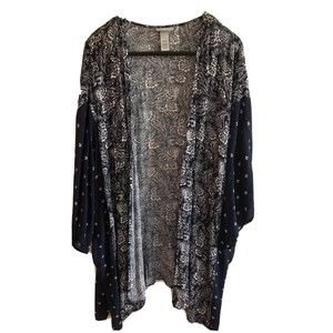 Catherines Womans Open Front Topper 2x/3x Floral Short Sleeve Blue Duster Kimono